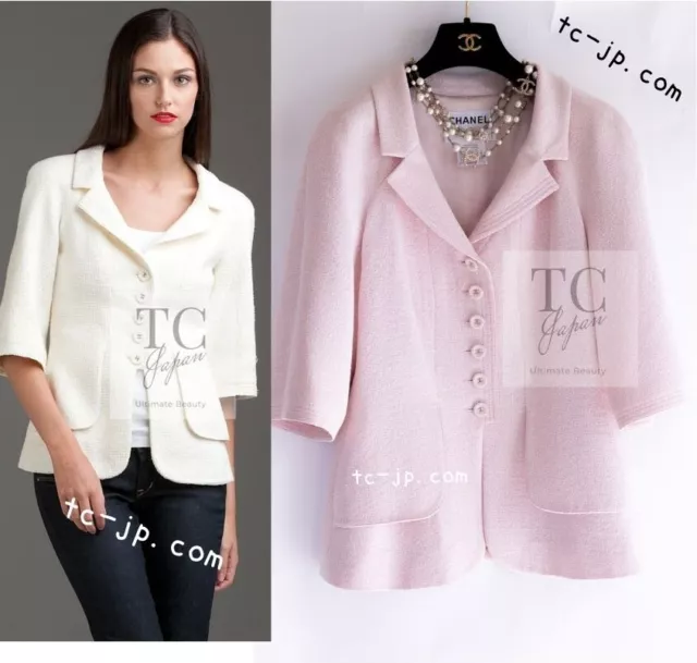 CHANEL 07S Pale Pink CC Button Silk Wool Jacket 40 US8