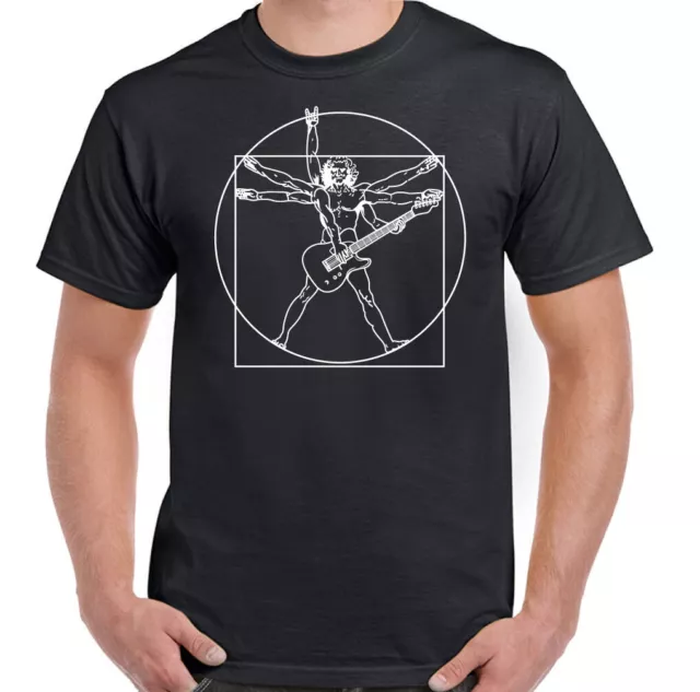 GUITAR T-SHIRT Mens Vitruvian Guitarist Funny Electric Bass Acoustic Amp Player