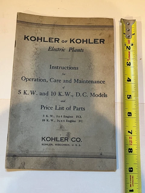 KOHLER  of KOHLER ELECTRIC PLANTS OPERATION MAINTENANCE MANUAL  5 10 K.W. MODELS