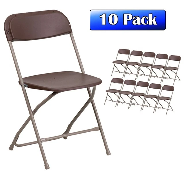 Brown Plastic Folding Chairs 10 Pack Indoor Outdoor Event 300lb Capacity