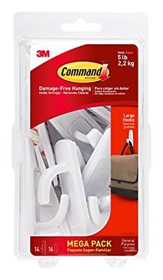 Command Large Picture Hangers Utility Hook Mega Pack White 14Hooks 16Strips Home