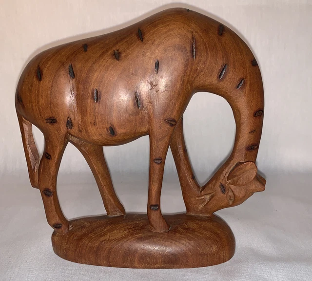 Handcarved Wooden Grazing Gazelle Vintage MidCentury Modern