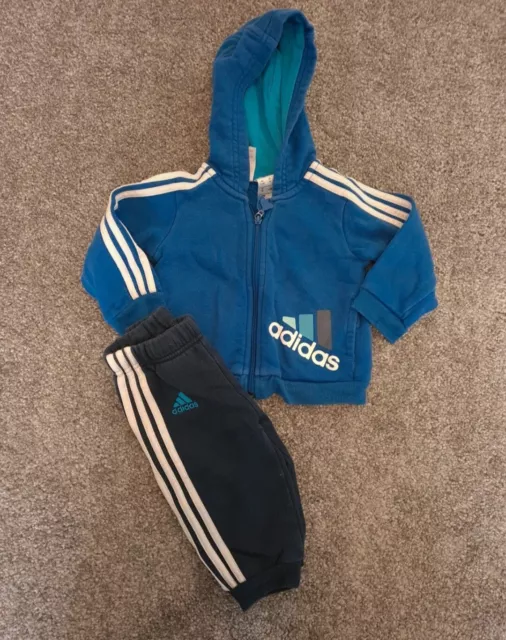 Baby Boys Adidas Tracksuit Full Zip Hoodie Joggers Size 3-6 Months