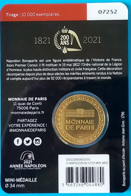 Médaille NAPOLEON BONAPARTE -en couleur 2021- tirage 10000- N°7252 3