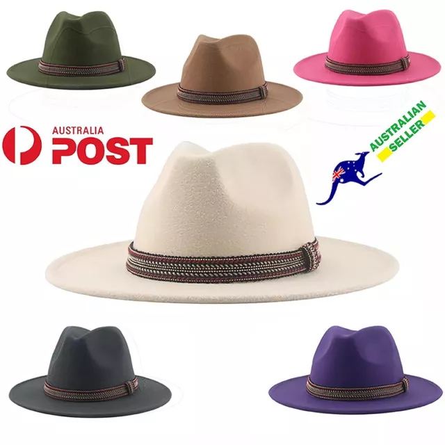 New Wide Brim Cotton Blend Felt Fedora Hat Sunshade Festival Headwear Hats Style