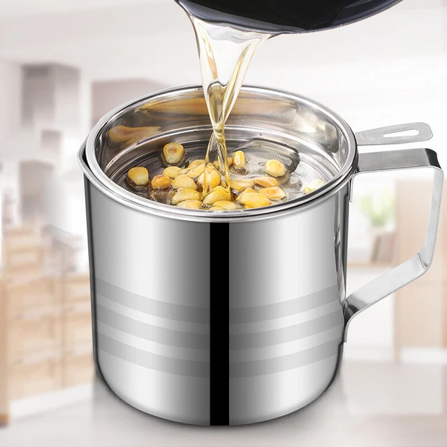 Contenitore Per Grasso In Acciaio Inox 304 Da 2,1 L Con Colino A Maglia Fine E Coperchio Antipolvere