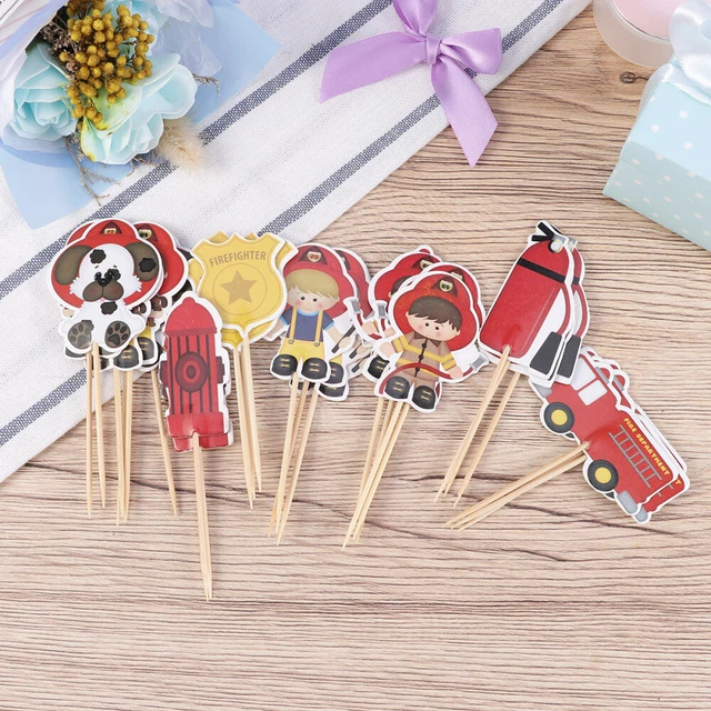 48 PIEZAS Bomberos Decoración Pastel Decoraciones Cupcake Picks Postres Taza de Papel