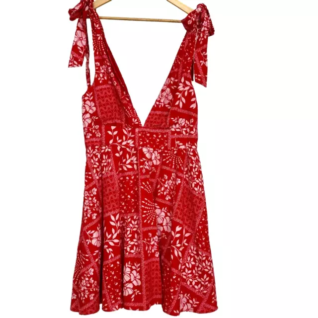 NWT House of Harlow 1960 x Revolve Dress Womens Medium Red Linen Fit Flare Mini