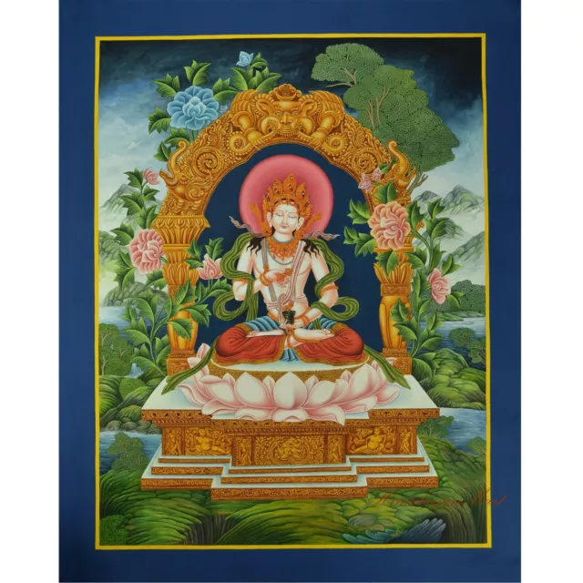 Hand Painted Cotton Canvas Vajrasattva Dorjesempa Newari Thangka Scroll Painting