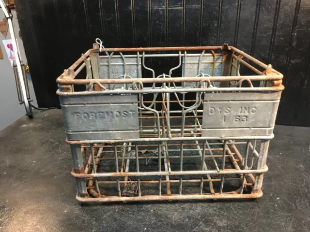 Vintage Antique Foremost 1963 Heavy Wire Metal 12 Bottle  Milk Crate Farm Dairy