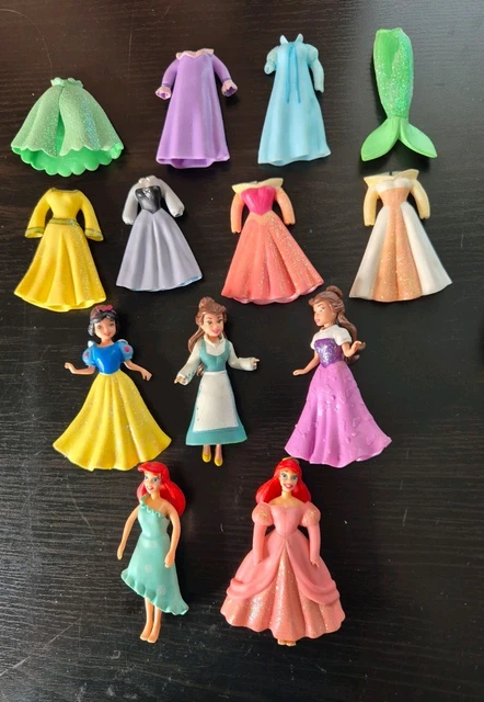 DISNEY PRINCESS X Polly Pocket Doll Figures Rubber Dresses Toys