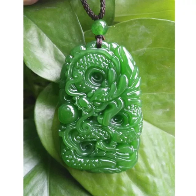 Green Natural Jade Pendant Dragon Jade Statue Amulet jade Necklace Hand Carving