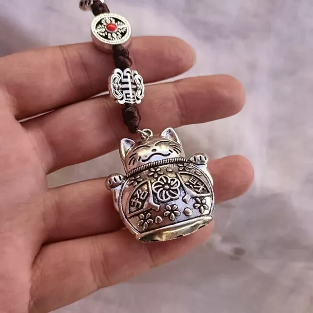 Old Chinese Tibet Silver Handmade Lucky Cat Pendant Waist Card Statue