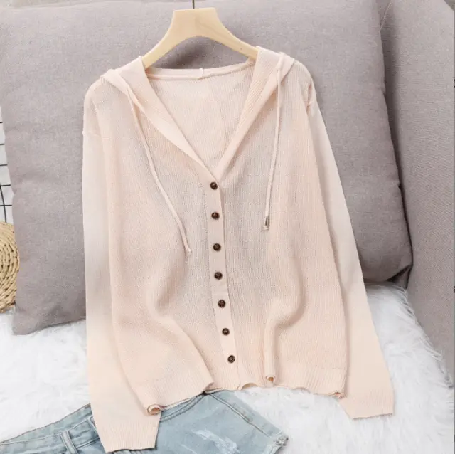 Women Cardigan Very Thin Long Sleeve Hooded Summer Ladies Knitted Top Size 8-20*