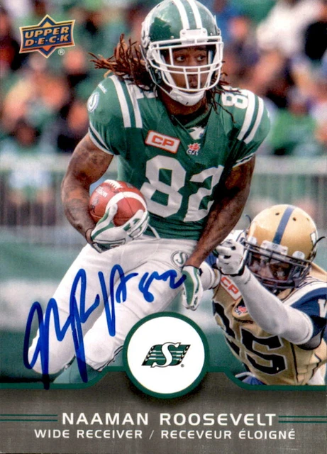 Naaman Roosevelt SIGNED 2016 UPPER DECK CFL FOOTBALL card #25 SASK ROUGHRIDERS