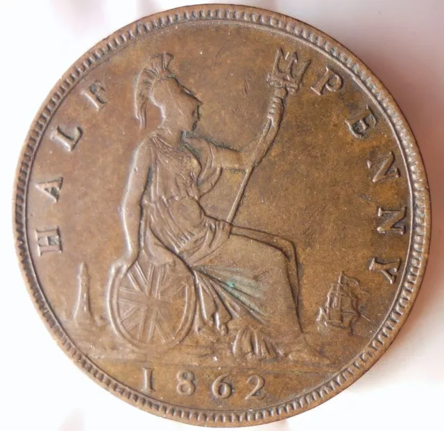 1862 Great BRITAIN 1/2 PENNY - Great Details - Rare Type HV31