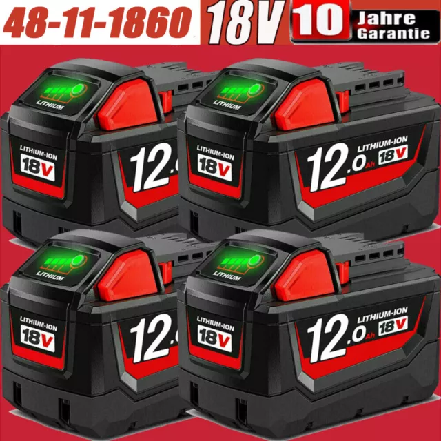 4xFür Milwaukee M18 Akku 12Ah 18V M18B6 XC Original Li-Ion 48-11-1860 48-11-1852