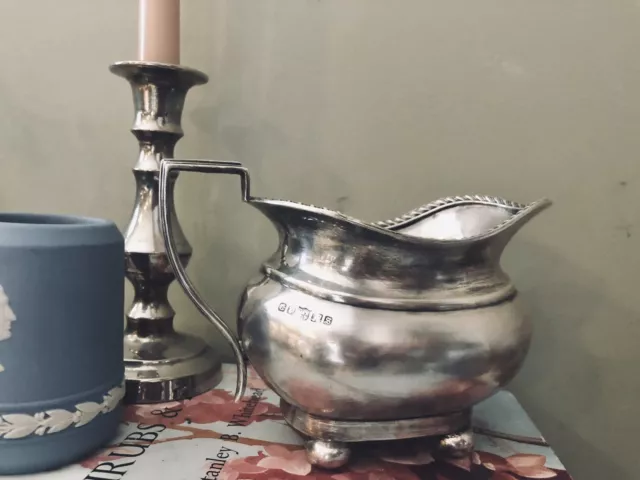 Antique Silver Plated Hallmarked Bowl Gravy Boat Ball Footed Rope Edge Handled