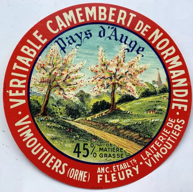 Real Camembert Normandy Cheese Label Apples Flowers Vimoutiers