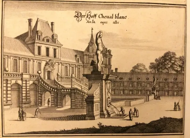 Vue de Fontainebleau, gravure ancienne XVIIe siècle Mérian