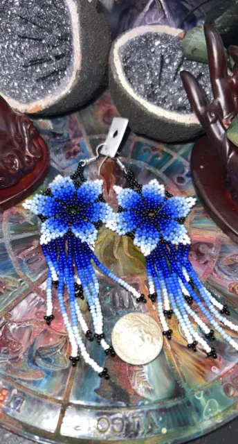 Long Handmade Authentic Huichol Chiapas Mexico Earrings