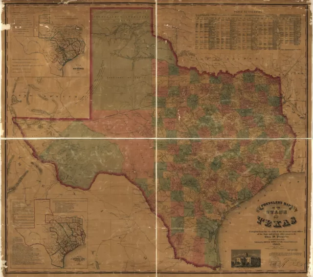 Map of Texas from 1862, 1800's Map of TX, New Reproduction