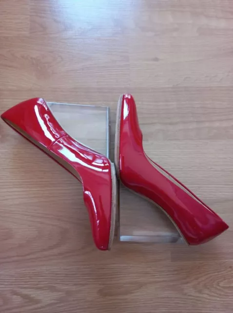 Maison Martin Margiela H&M Plexi Lucite Clear Wedge Red Patent Heels Size: Eu 38