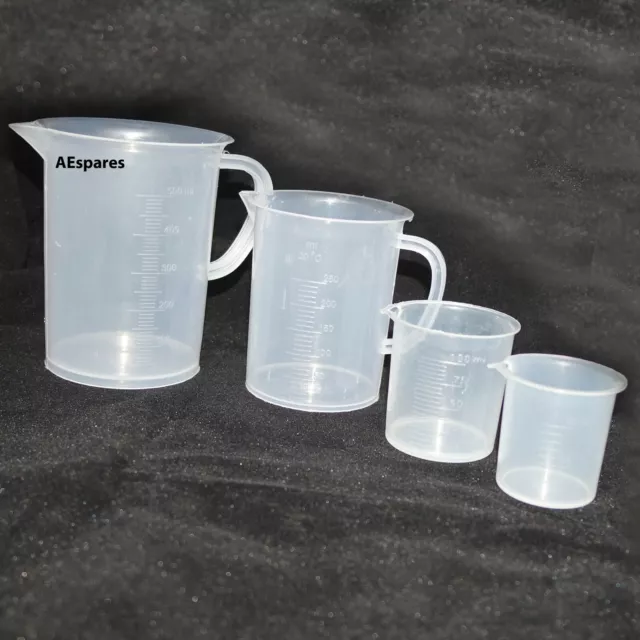 New 500ml 250ml 100ml 50ml Plastic Beaker Liquid Measuring Jug Cup Set of 4 S2u