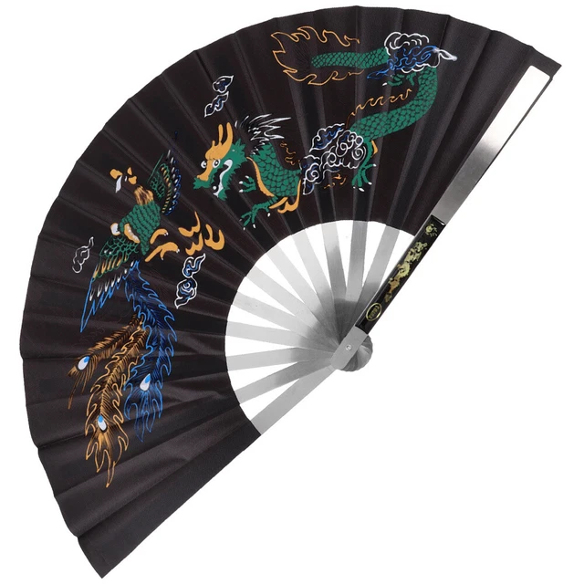 Handfächer Éventail de danse - Compartiments de poche - En tissu - Décoration à paillettes - Bleu