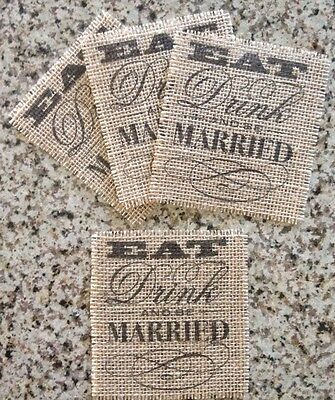 Primitive Burlap Coasters Eat Drink Be Married Rustic Barn Wedding Bridal Shower