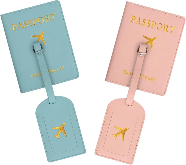Chstarina Custodia Passaporto e Etichette per Bagagli, 2* Custodie Rosa+blu