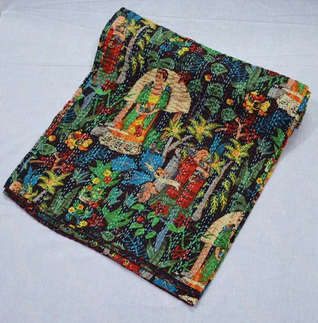 Manta de edredón Kantha doble hecha a mano de la India colcha de colección