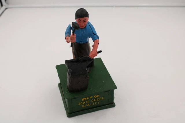 VINTAGE CAST IRON Mechanical Bank John Deere Quality Anvil Forge ...
