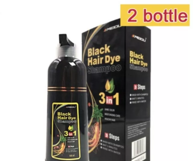 2X MEIDU Hair Dye BLACK Shampoo 500mL(Exp2026)+FREE USPS PRIOPRITY SHIP+US SELL