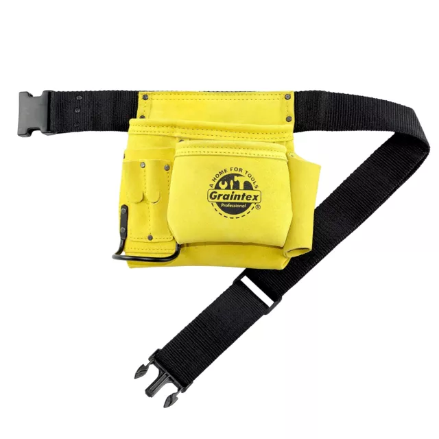 SS2079 5 POCKET Nail & Tool Pouch Yellow Color Suede Leather with 2 ...