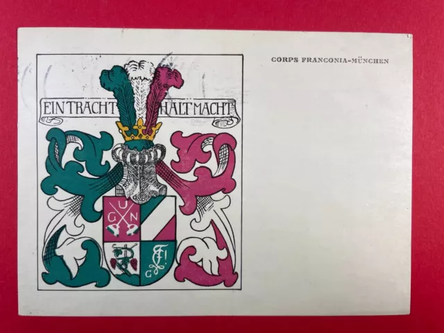 Studentika - Couleurkarte Corps Franconia München- gel. 1925