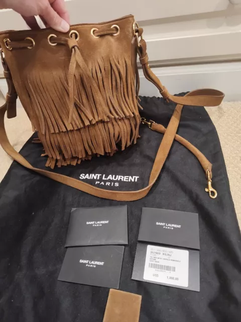 St. Laurent Emmanuelle Suede Fringed Bucket Bag