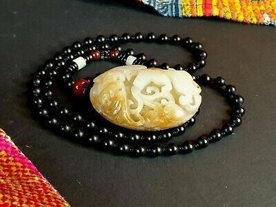 Old Chinese Beaded Carved Jade Necklace Pendant …beautiful collection and accent
