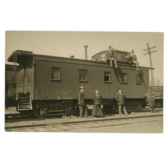 c1908 RI&P Rock Island & Pacific Railroad Caboose Cute Girl Plays in Cupola RPPC