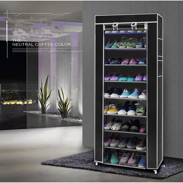 10-lagiger Schuhregal-Organizer, Aufbewahrung, Vliesstoff, schwarzer