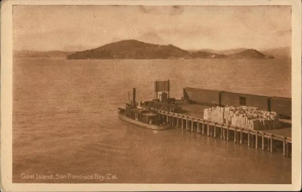 Goat Island,San Francisco Bay,Tugboat and Pier,CA California Pacific Novelty Co.