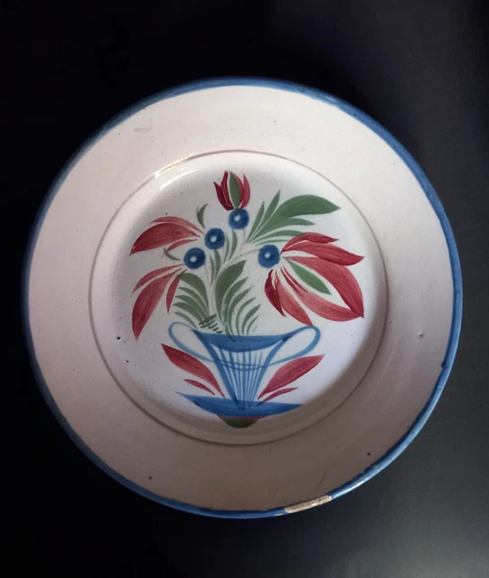 Assiette Ancienne St Clément Faïence XIXe - Jardinière Bouquet Fleurs, Diamètre 22 Cm, Occasion