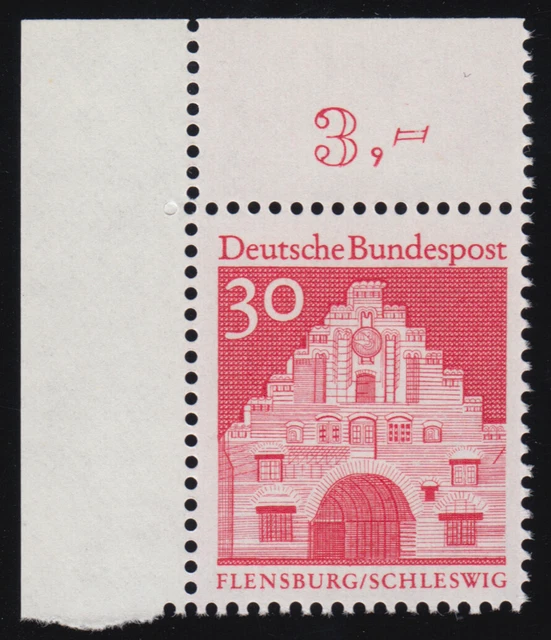 493 Bauwerke groß 30 Pf. als Ecke oben links: Stanzrest im Zähnungsloch, **