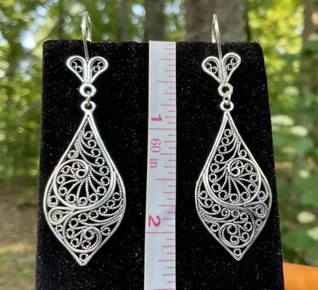 HSN Ottoman Silver Jewelry Collection DGS Turkey Filigree Heart Drop Earrings