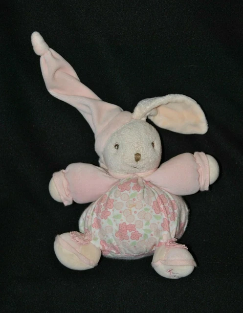 Peluche doudou lapin boule KALOO fleur crème rose bonnet grelot 16/27 cm TTBE