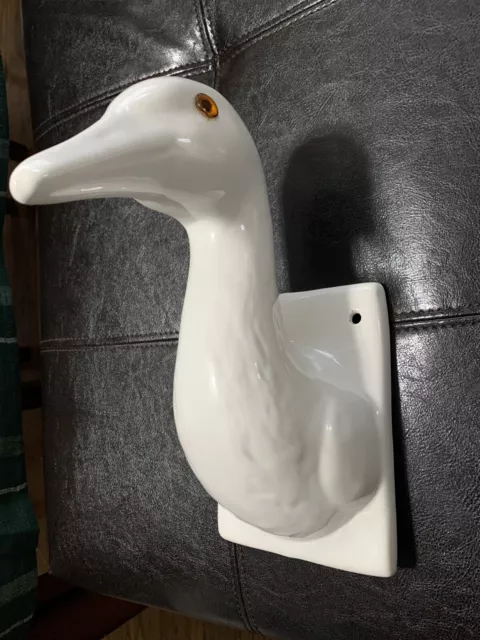 White Ceramic Duck Goose Head Towel Wall Hanger Holder. Vintage.