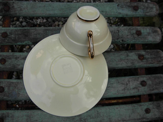 Ensemble de 2 Tasses à café et soucoupes - Faïence - Barbotine - Salins - Bambou - Arts de la table