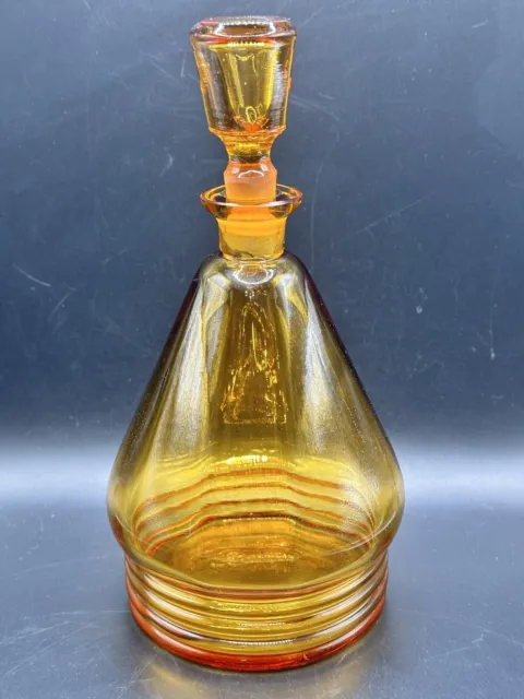 Vintage MCM Amber Decanter Bottle Mid Century Modern Barware Glass Genie
