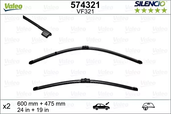 VALEO Silencio Wiper Blade PAIR 600/475mm 24/19" Fits BMW E91 E90 Wagon 405167