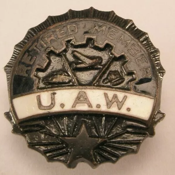 UAW United Auto Workers Union Retired Member Vintage ENAMEL Tie Tack lapel pin